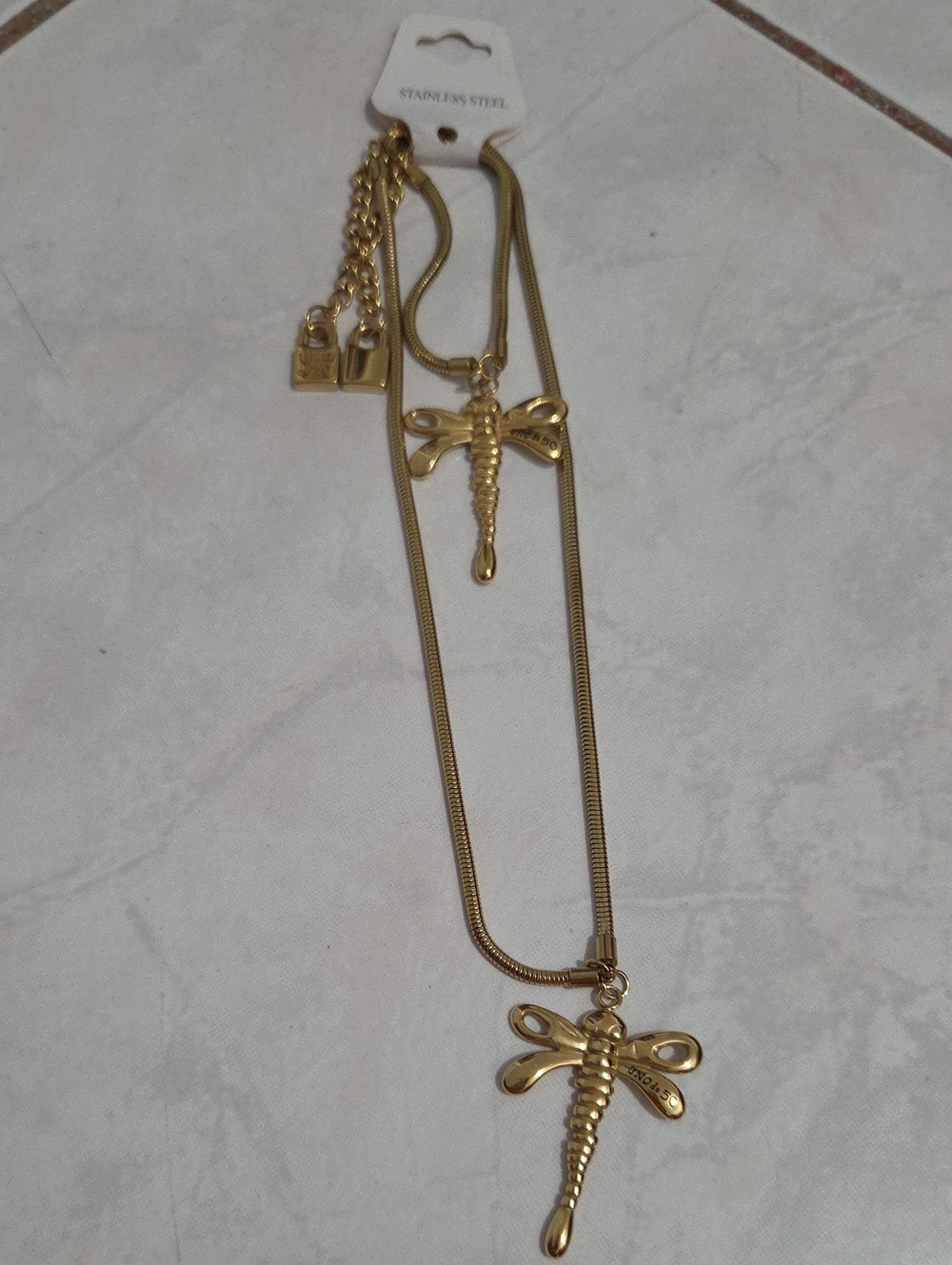 Gold Dragonfly Pendant Necklace - Stainless Steel Inspire Dysing